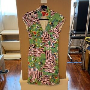 Shanghai Tang Green & Pink Floral Patchwork Dress